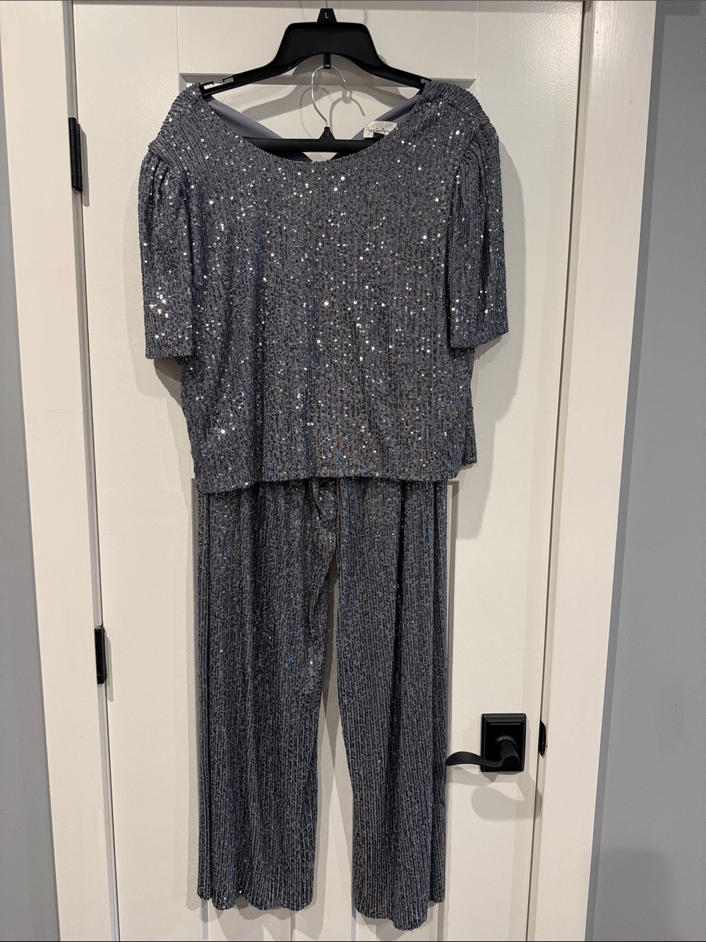 Premier Silver Sequin Knit Jumpsuit Set